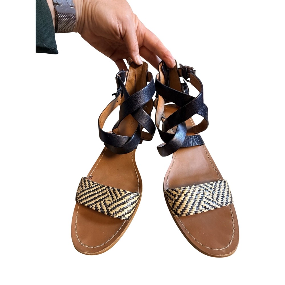 MADEWELL Lora Black Tan Block Heel Ankle Strap Sandals Coastal Cowgirl Aztec 9